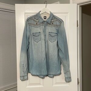 Pretty Green by Liam Gallagher. Denim shirt with embroidered Shoulders. Size XL.